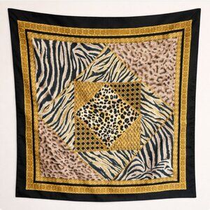 Vintage Made in Italy Animal Print Scarf | Zebra Leopard Patchwork Square‎